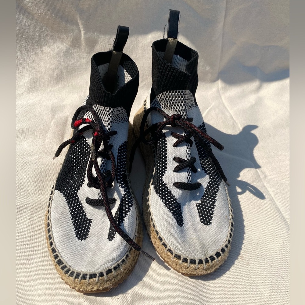 Alexander Wang Dakota Espadrille Sock Knit Lace up Shoe Black and White 38 - Picture 8 of 10